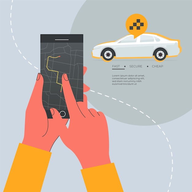 Vettore gratuito design piatto di taxi app concept