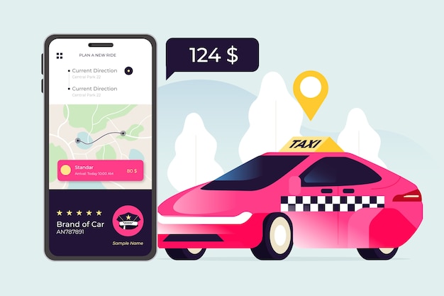 Бесплатное векторное изображение Концепция приложения такси проиллюстрирована