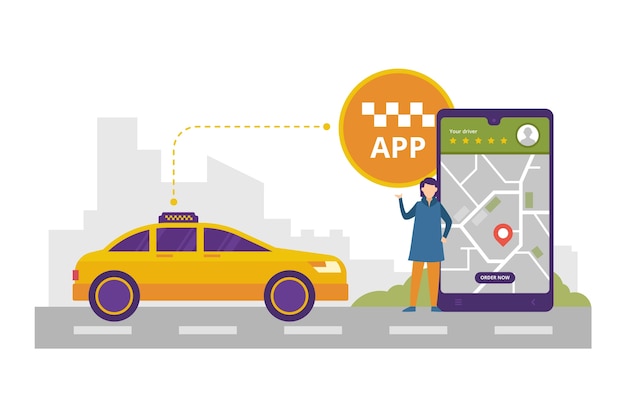 Progettazione dell'illustrazione di concetto di app del taxi