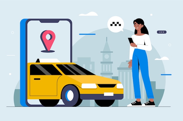 無料ベクター タクシーアプリの概念図