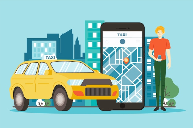 Concetto di app taxi con mappa