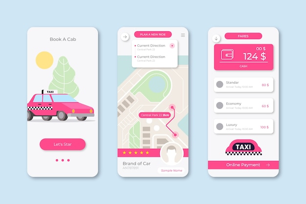 Taxi app interface illustrated