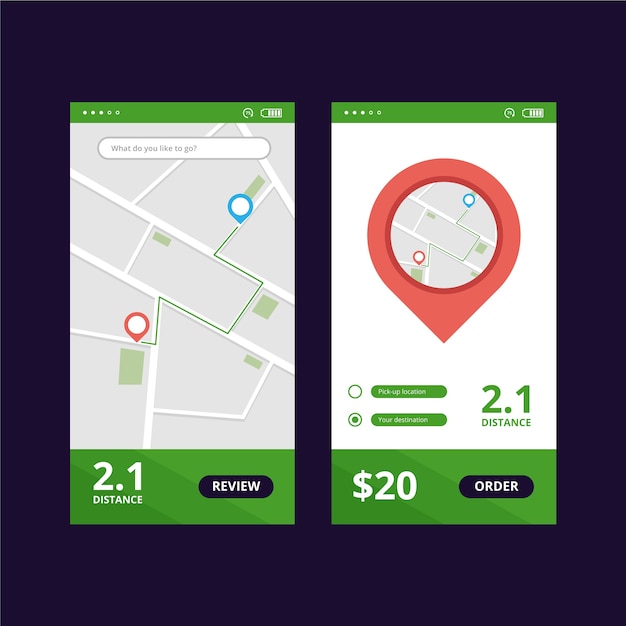 Vettore gratuito stile dell'interfaccia dell'app taxi