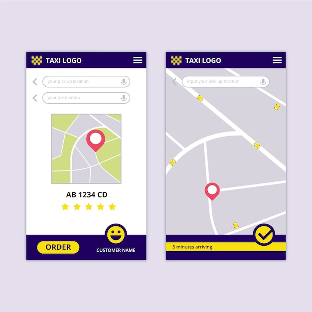 Vettore gratuito interfaccia dell'app taxi