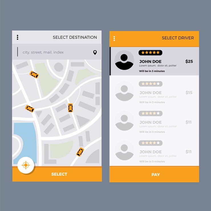 Free Vector taxi app interface
