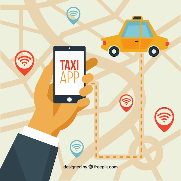 Free vector taxi app with gps background