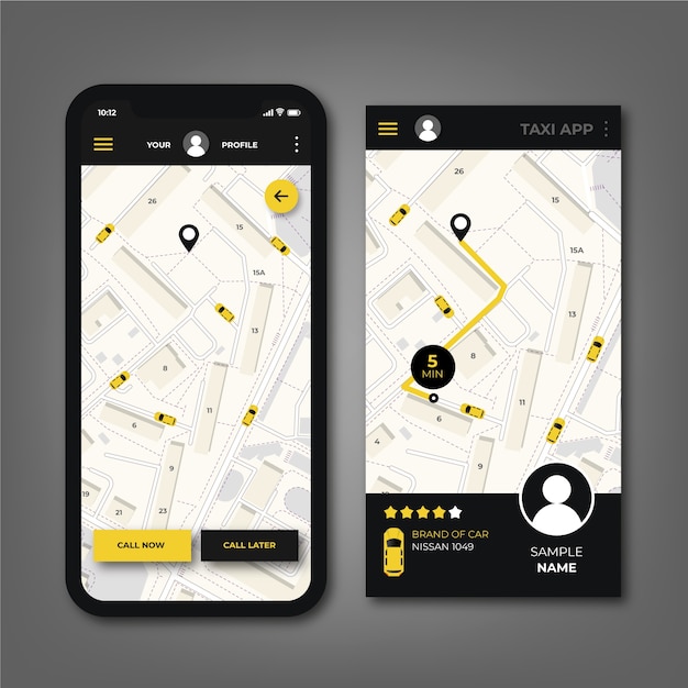 Interfaccia di progettazione dell'applicazione taxi