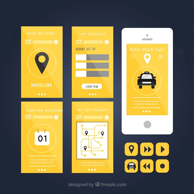 Free vector taxi application with screenshots