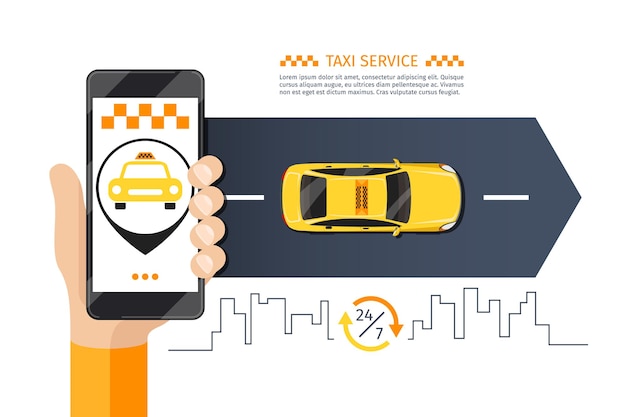 Vettore gratuito illustrazione di chiamata di telefonia mobile della cabina di taxi.