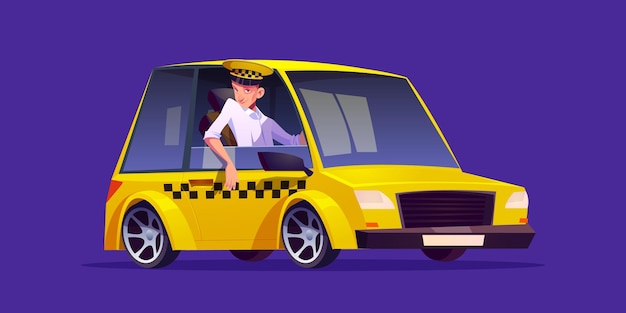 無料ベクター 制服を着た運転手付きのタクシー車