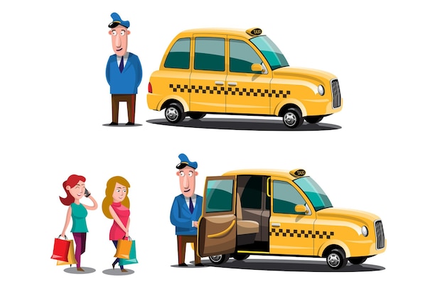 Free vector taxi driver and taxi customers of the service