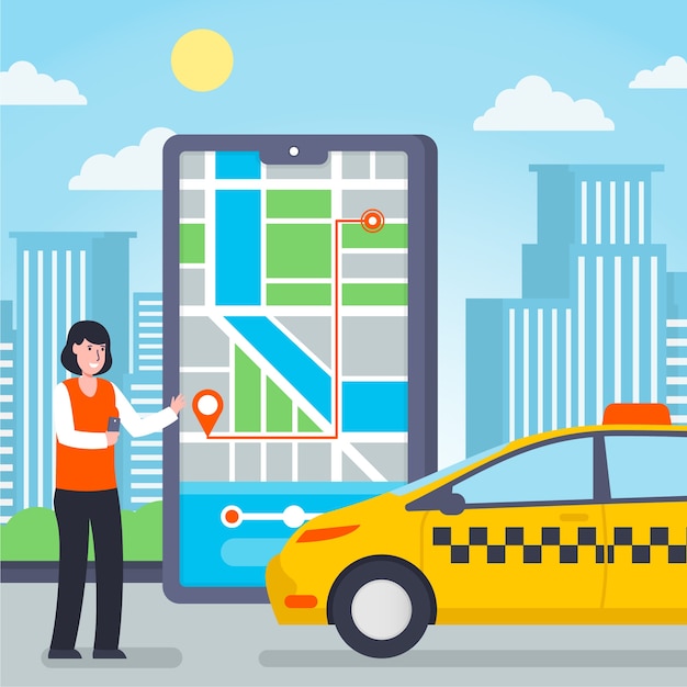 Vettore gratuito servizio taxi e client per app mobili