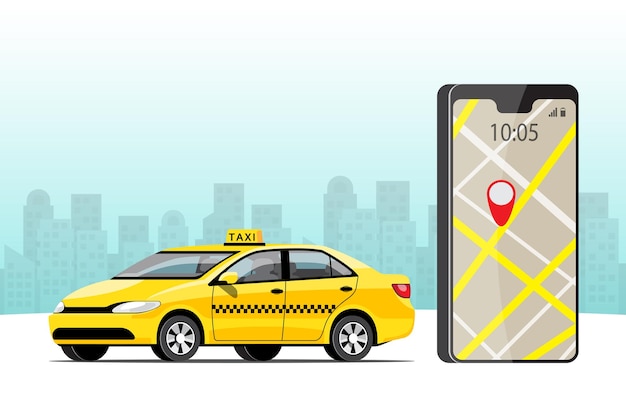 Бесплатное векторное изображение Онлайн-сервис такси с картой