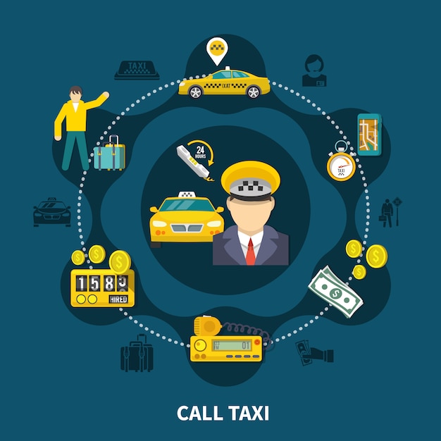 Free vector taxi pool round composition