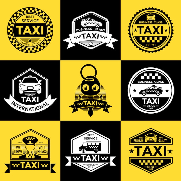 Vettore gratuito emblemi di taxi stile retrò