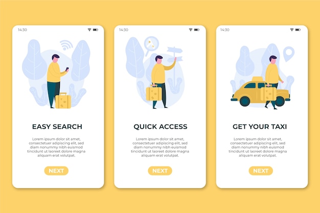 Free vector taxi service app mobile phone screens