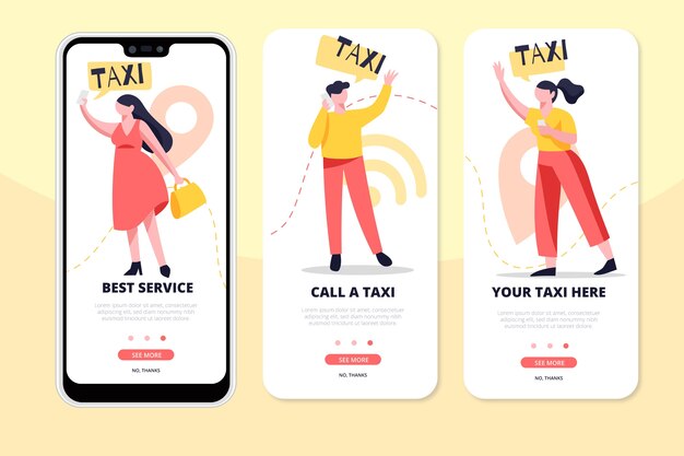 Taxi service app screens on phone