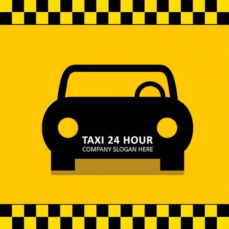 Бесплатный Вектор такси сервис 24-часовое обслуживание black taxi car yellow background