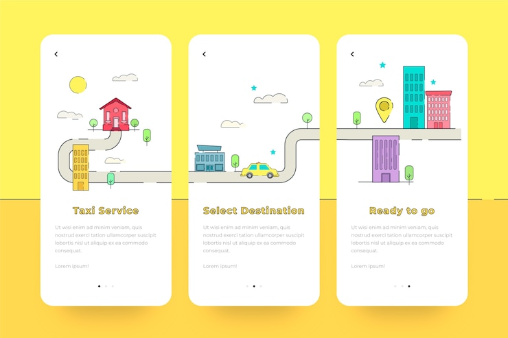 Free Vector taxi service onboarding app screens