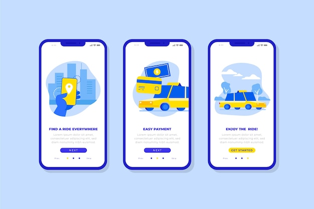 Taxi service onboarding app screens