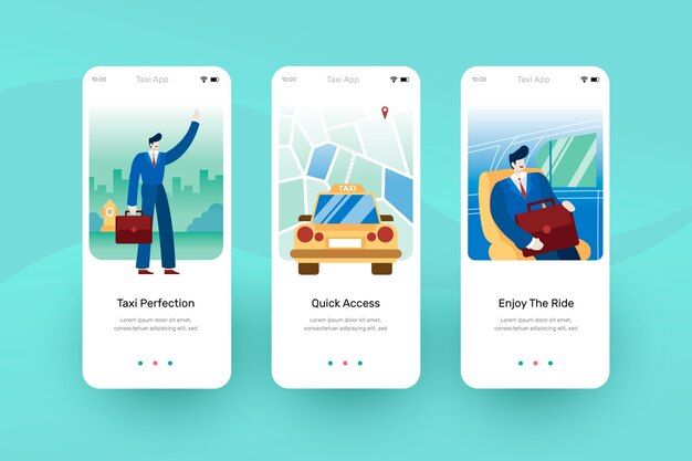 Free vector taxi service onboarding app screens