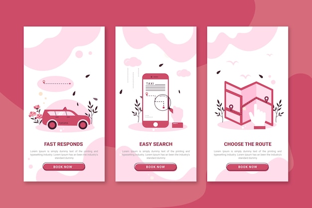 タクシーサービスのオンボーディングアプリ画面