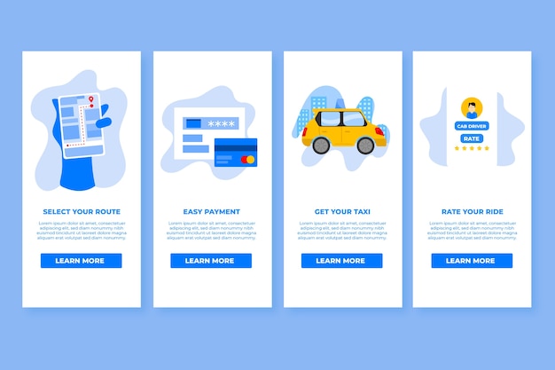 Taxi service onboarding app screens