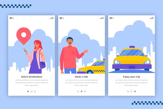 Taxi service onboarding app screens