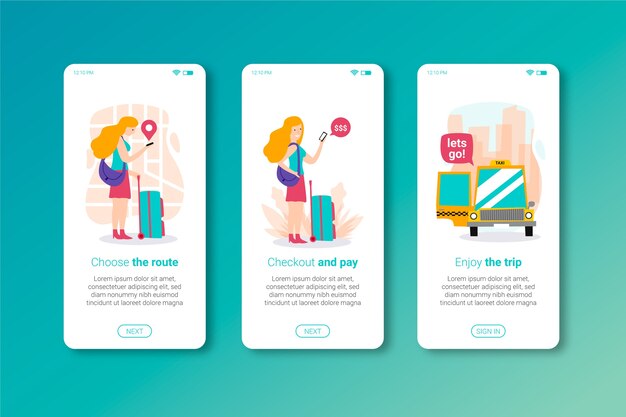 Taxi service onboarding app screens