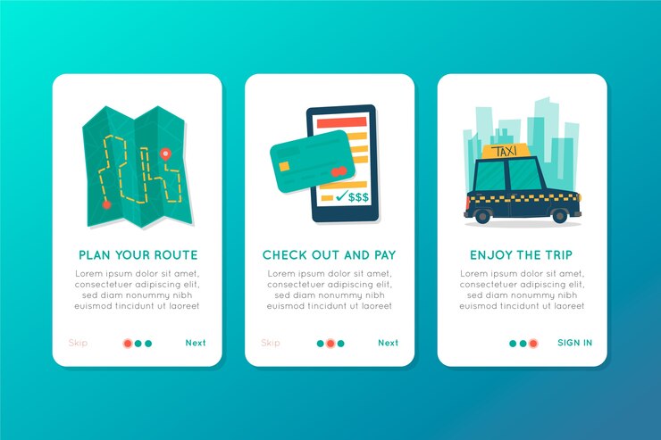 Free Vector taxi service onboarding app screens