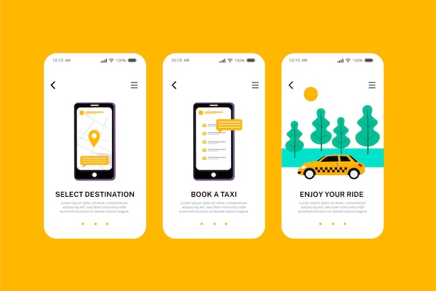 Taxi service onboarding app screens