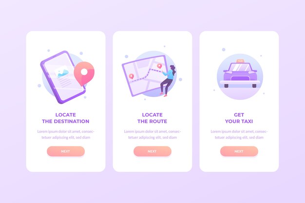 Taxi service onboarding app screens