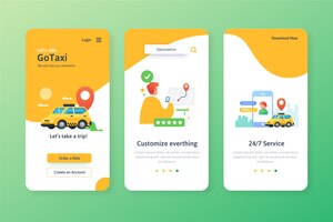 Free vector taxi service onboarding app screens
