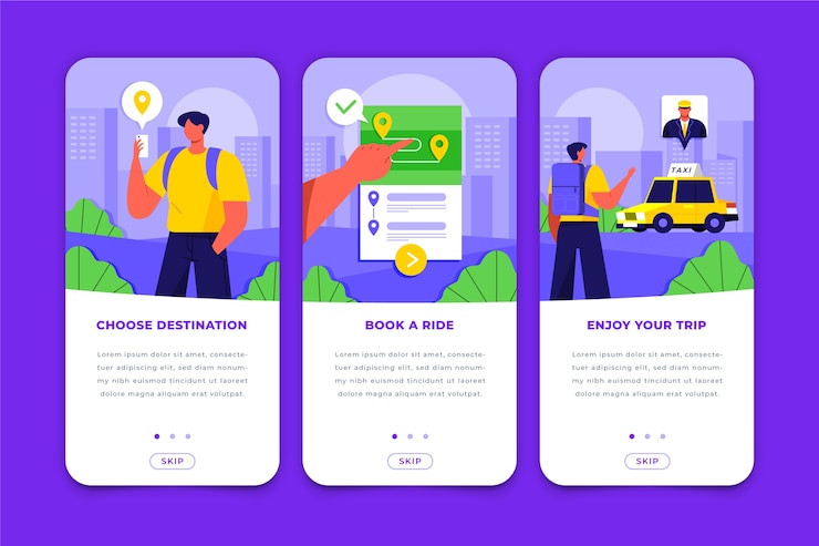 Free Vector taxi service onboarding app screens