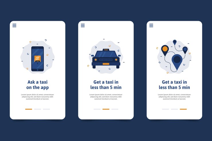Free Vector taxi service onboarding application screens