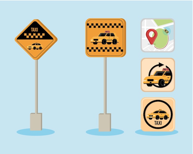 taxi, sign, map, app icon set