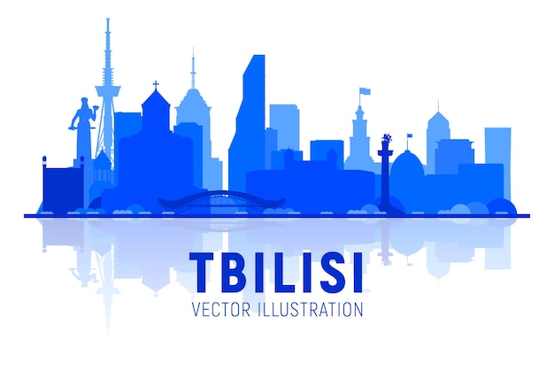 Siluetta dell'orizzonte di tbilisi (georgia) su una priorità bassa bianca. illustrazione vettoriale piatta. concetto di viaggio d'affari e turismo con edifici moderni. immagine per banner o sito web.