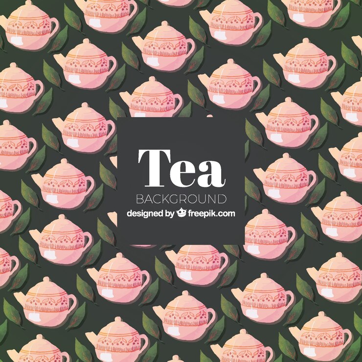 Free Vector tea background with leaves and teapots