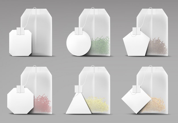Free vector tea bags set isolated on grey