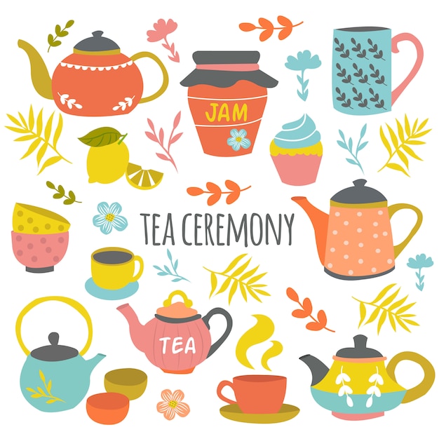 Бесплатное векторное изображение Чайная церемония рисованной композиции