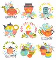 Free vector tea ceremony hand drawn emblems