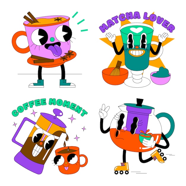 Free vector tea and coffee stickers collection