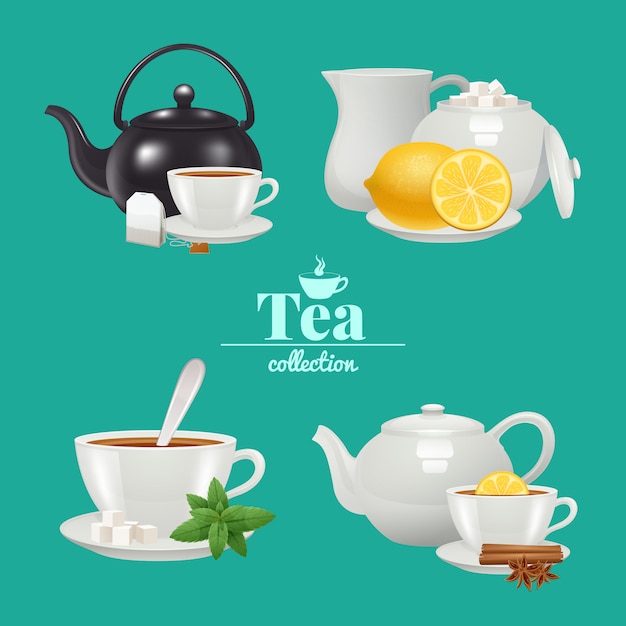 Бесплатное векторное изображение Чайный набор