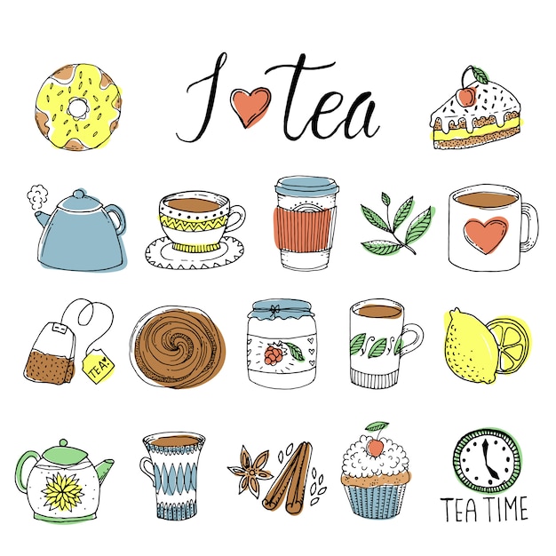 Tea Hand Drawn Elements Set