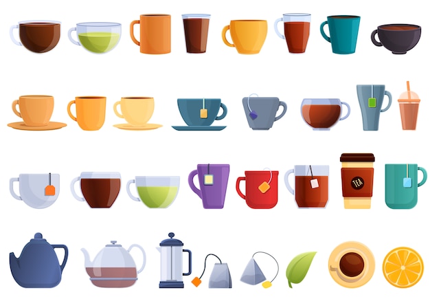 Tea icons set. cartoon set of tea vector icons