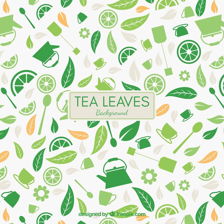 無料Vector 平らなデザインの茶葉の背景