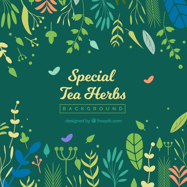 Tea leaves background with flat design