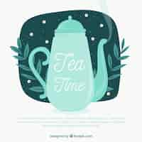 Free vector tea leaves background with tea pot