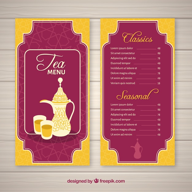 Tea menu template in flat style