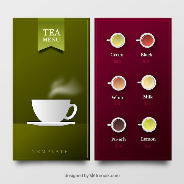 Tea menu template in flat style